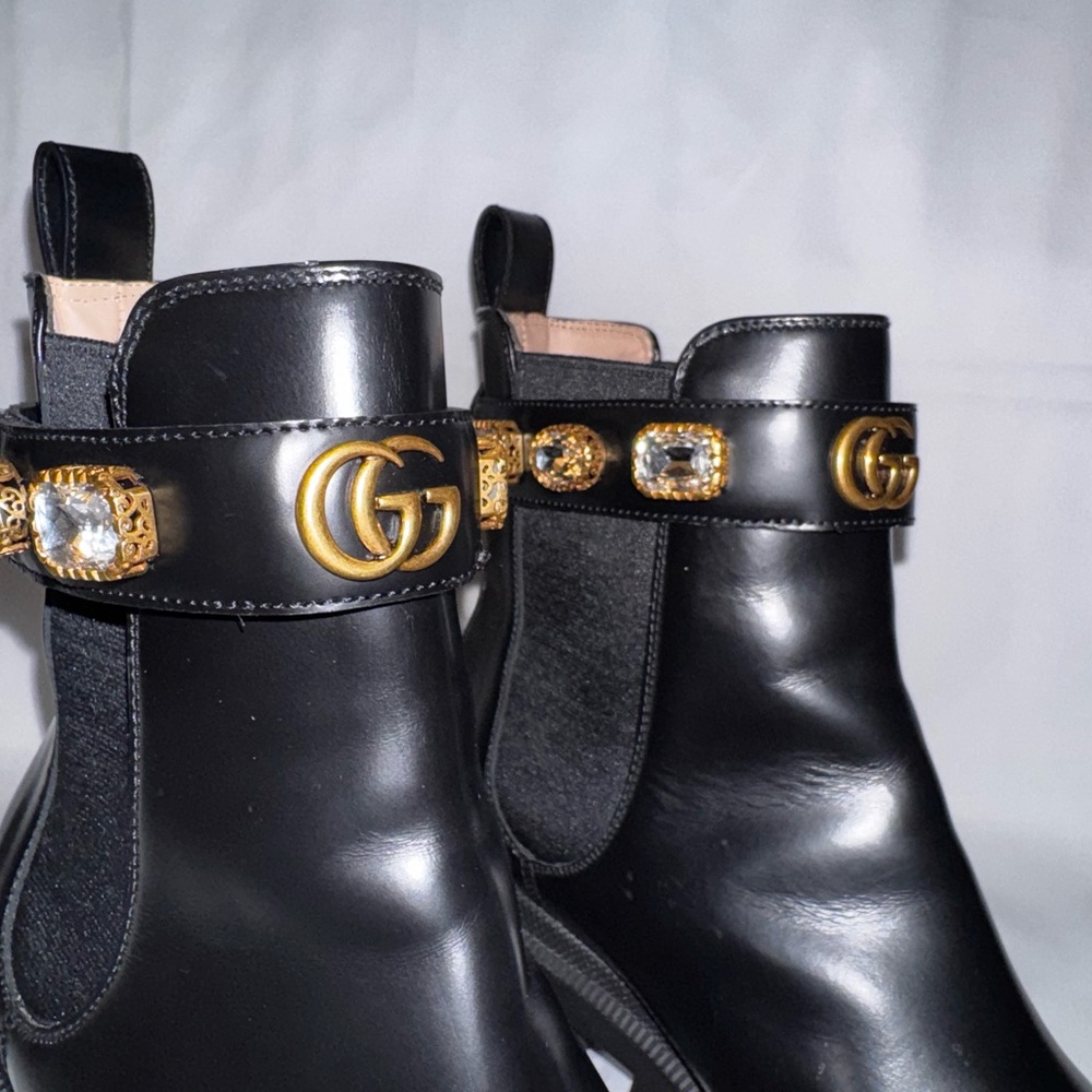 Gucci Calfskin Crystal GG Trip Chelsea Ankle Boots - Picture 3 of 10